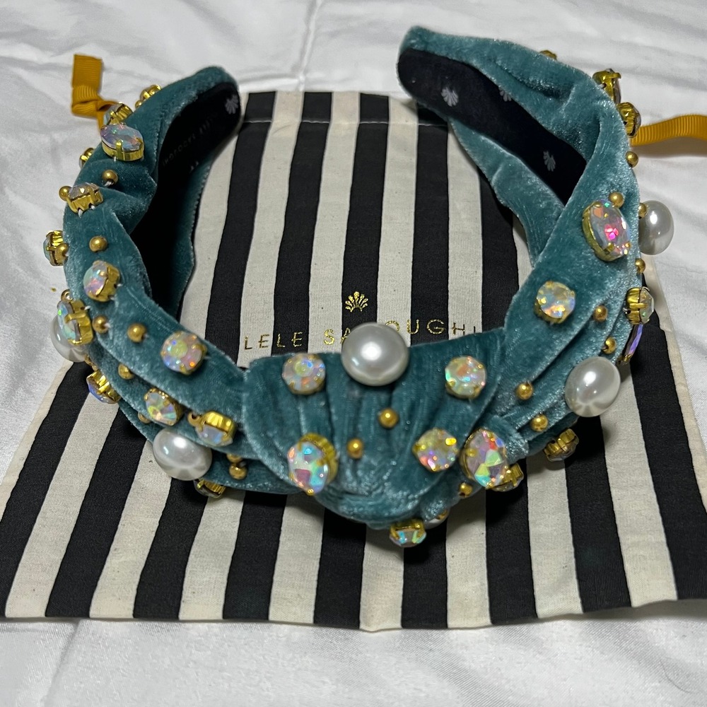 Lele Sadoughi Velvet Headband with Pearls and Crystals - Fashion Hair Accessory - Picture 2 of 7